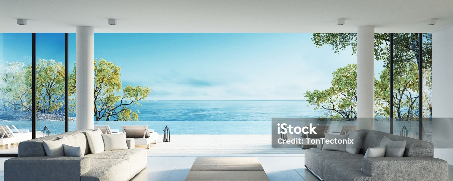 Beach living on Sea view / 3d rendering